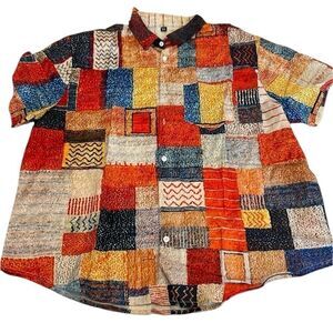 Men’s size XL unbranded multi colored short sleeve button front shirt NWOT
